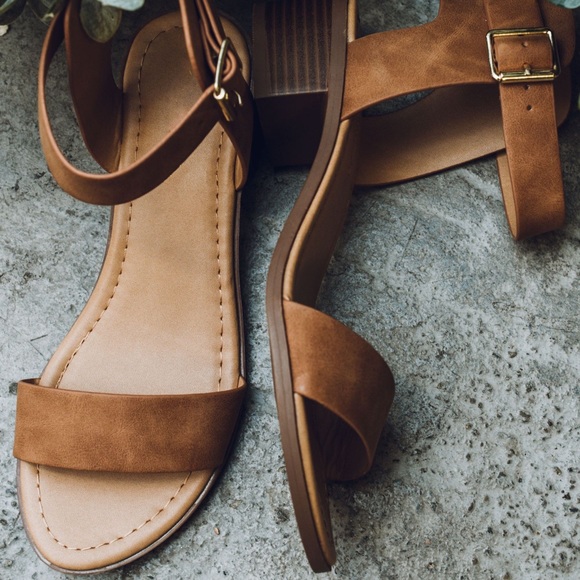 Camel Kitten Cuban Heel Ankle Buckle Sandals - Picture 2 of 4